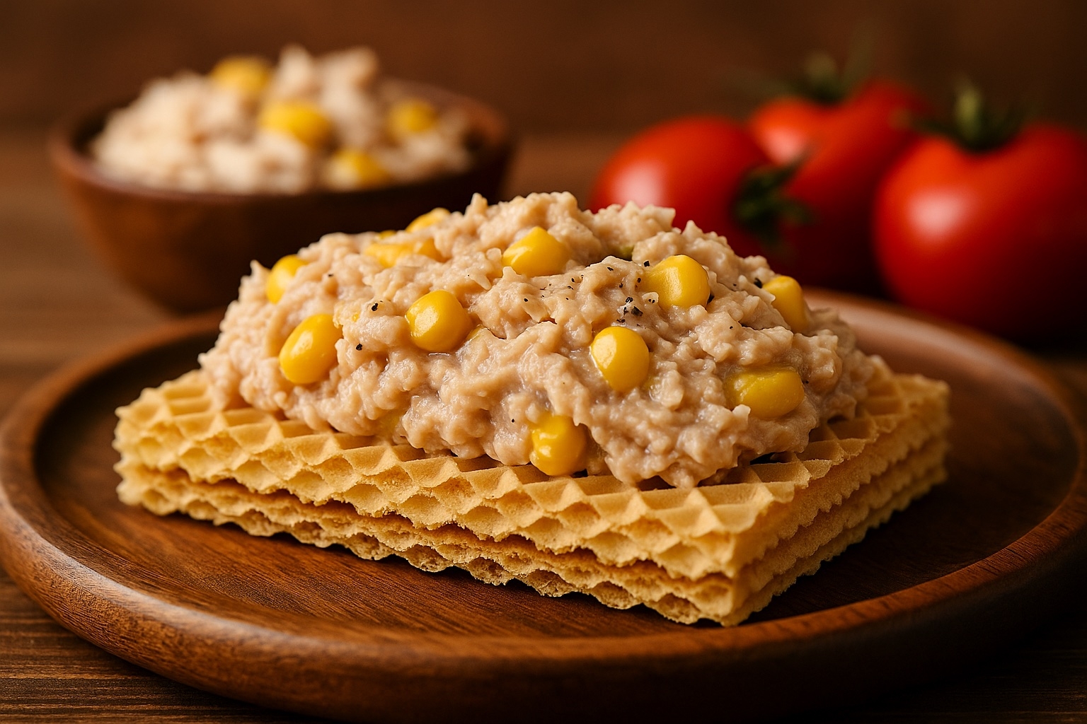 Wafle z pastą z tuńczyka i kukurydzą