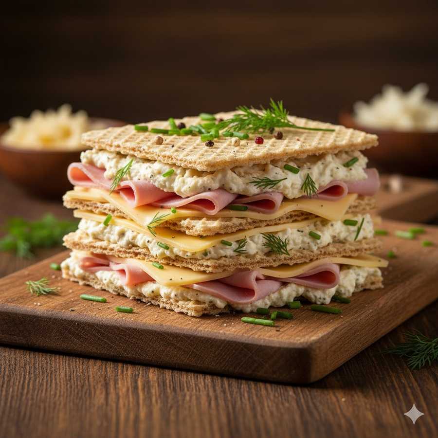 Kanapka waflowa z szynką i serem