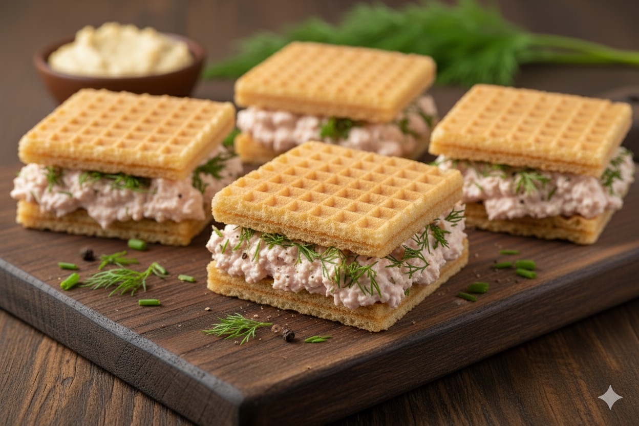 Mini kanapeczki waflowe z pastą rybną