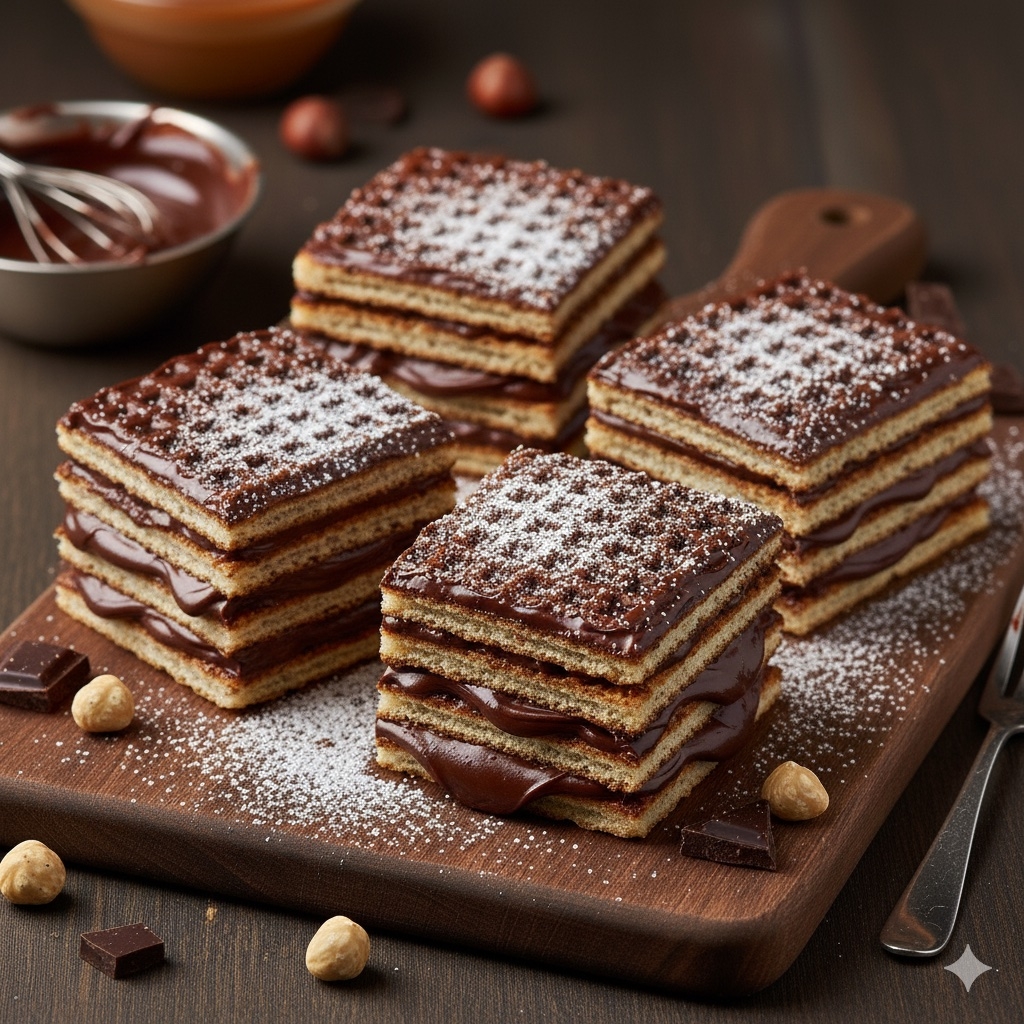 Domowe wafle przekładane masą czekoladową